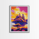 Island Sunset, Nature Wall Art, Vibrant Outdoor Decor, Bold Landscape, Framed Canvas Print, Cabin Retreat Art, Wilderness Artwork
