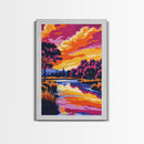Lakeside Serenity, Autumn Trees, Peaceful Water, Tranquil Sunset, Framed Canvas Print, Rustic Decor, Cozy Wall Art, Living Room Art
