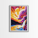 Waterfall Sunset, Nature Wall Art, Colorful Landscape Print, River Painting, Wilderness Home Decor, Vibrant Art, Framed Canvas Print