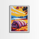 Cozy Beach, Sunset Landscape, Nature Art, Coastal Home Decor, Canvas Print, Living Room Wall Art, Vibrant Colors, Boho Aesthetic