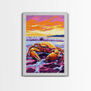 Beach Crab Painting, Ocean Coastal Decor, Vibrant Seaside Art, Marine Life Print, Framed Canvas Print, Bathroom Nautical Wall Art