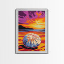 Sand Dollar Art, Coastal Beach Wall Decor, Ocean Inspired Print, Vibrant Sunset Art, Framed Canvas Print, Nautical Living Room Art