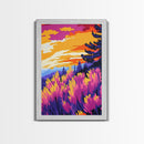 Vibrant Wildflower Art, Sunset Landscape Print, Autumn Nature Painting, Colorful Home Decor, Framed Canvas Print, Boho Bedroom Wall Art