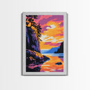 Cliffside Sunset, Mountain Lake, Nature Art, Dramatic Landscape, Canvas Print, Living Room Wall Art, Rustic Decor, Vibrant Colors
