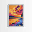 Sunset Reflection, Vibrant, Nature, Lake, Framed Canvas Print, Landscape Wall Art, Autumn Decor, Colorful Painting, Home Office, Rustic Art