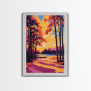 Forest Glow, Sunset, Trees, Shadows, Canvas Print, Fall Wall Art, Vibrant Landscape, Nature Painting, Cozy Living Room, Rustic Cabin Art