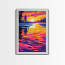 Golden Lake, Vibrant, Twilight, Canvas Print, Tranquil Scene, Living Room Art, Bold Color Palette, Peaceful Nature, Relaxing Space
