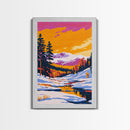 Winter Mountains, Snowy Scene, Holiday Aesthetic, Cozy Cabin Art, Framed Canvas Print, Christmas Wall Decor, Ski Lodge Art, Alpine View