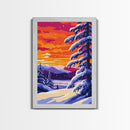 Snowy Forest, Christmas Scene, Festive Landscape, Winter Wonderland, Framed Canvas Print, Holiday Wall Art, Cozy Lodge Decor, Frosty Beauty