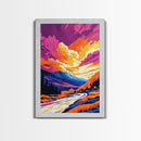 Autumn River, Mountain Sunset, Vibrant Landscape, Framed Canvas Print, Fall Wall Art, Living Room Decor, Nature Scene, Colorful Painting