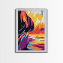 Cliffside Sunset, Ocean View, Coastal Landscape, Framed Canvas Print, Beach Wall Art, Sunset Painting, Vibrant Home Decor, Large Artwork