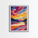 Sunset Reflection, Serene Lake, Nature Landscape, Framed Canvas Print, Modern Wall Art, Living Room Decor, Vibrant Painting, Colorful Art