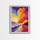Ocean Waves, Fiery Sunset, Coastal Painting, Framed Canvas Print, Beach House Wall Art, Summer Vibes, Vibrant Home Decor, Large Artwork