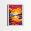 Sunset Reflection, Vibrant Landscape, Autumn Lake, Framed Canvas Print, Boho Wall Art, Living Room Decor, Colorful Nature Painting