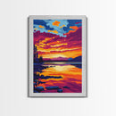 Golden Sunset, Tropical Beach, Ocean View, Framed Canvas Print, Coastal Wall Art, Relaxing Home Decor, Vibrant Beach Aesthetic
