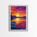 Sunset Reflection, Nature Painting, Vibrant Colors, Framed Canvas Print, Living Room Wall Art, Bold Home Decor, Autumn Theme
