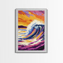 Ocean Wave, Sunset, Vibrant Art, Framed Canvas Print, Coastal Wall Art, Living Room Decor, Bold Colors, Surf Art, Beach Aesthetic