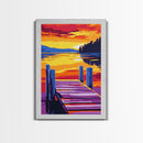 Wooden Dock, Sunset, Lake Scene, Canvas Print, Serene Wall Art, Rustic Home Decor, Nature Painting, Relaxing Landscape, Warm Tones