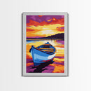 Rowboat Sunset, Serene Lake, Peaceful Landscape, Vibrant Colors, Canvas Print, Bedroom Wall Art, Boho Decor, Nautical Home Aesthetic