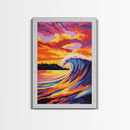 Ocean Wave, Sunset Surf, Vibrant Seascape, Canvas Print, Coastal Wall Art, Beach House Decor, Bold Colors, Surfing Aesthetic, Modern Art