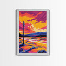 Sunset Landscape, Vibrant Nature Art, Framed Canvas Print, Colorful Wall Decor, Mountain Painting, Living Room Art, Modern Art