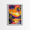 Palm Trees, Tropical Sunset Art, Framed Canvas Print, Vibrant Beach Decor, Island Landscape, Coastal Wall Art, Living Room Decor