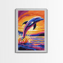 Leaping Dolphin, Ocean Art, Coastal Decor, Vibrant Seascape, Canvas Print, Beach House Wall Art, Nautical Aesthetic, Bold Colors