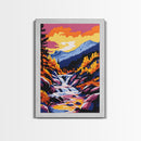Mountain Stream, Autumn Waterfall Art, Canvas Print, Colorful Fall Landscape, Nature Wall Decor, Cozy Home Art, Vibrant Living Room Art