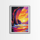 Coastal Cliffs, Fiery Ocean Sunset, Framed Canvas Print, Bold Nature Art, Dramatic Seascape Painting, Modern Wall Decor, Ocean Lover Gift