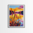 Sunset Reeds, Tranquil Nature Art, Canvas Print, Landscape Painting, Warm Color Wall Decor, Living Room Art, Serene Home Aesthetic