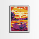 Sunset Water Trough, Western Art, Farmhouse Wall Decor, Rustic Landscape, Framed Canvas Print, Country Home Art, Living Room Art