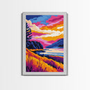 Mountain Lake, Vibrant Nature Art, Autumn Wall Decor, Landscape Painting, Framed Canvas Print, Cabin Wall Art, Scenic View Art