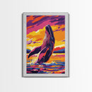 Breaching Whale, Ocean Wildlife Art, Nautical Home Decor, Coastal Sunset Art, Framed Canvas Print, Living Room Wall Art, Marine Painting