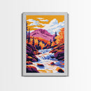 Autumn Waterfall, Mountain Landscape, Vibrant Nature, Scenic View, Framed Canvas Print, Living Room Wall Art, Fall Home Decor