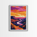River Valley, Sunset Glow, Nature Escape, Vibrant Canyon, Framed Canvas Print, Living Room Wall Art, Western Landscape Painting