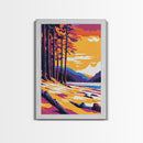 Forest Trees, Nature Art, Wilderness Decor, Vibrant Sunset, Framed Canvas Print, Cabin Wall Art, Rustic Home Decor, Scenic Landscape