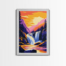 Waterfall Art, Scenic Nature Painting, Landscape Decor, National Park Print, Wilderness Scene, Framed Canvas Print, Living Room Art