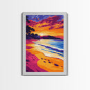 Beach Sunset Art, Coastal Ocean Painting, Vibrant Seascape Print, Tropical Wall Decor, Summer Beach Scene, Framed Canvas Print, Bedroom Art