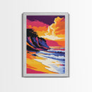 Ocean Waves Art, Coastal Beach Painting, Sunset Seascape Print, Vibrant Ocean View, Nautical Home Decor, Framed Canvas Print