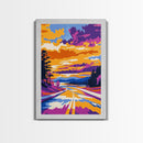 Sunset Highway, Road Trip Art, Colorful Travel Decor, Adventure Wall Art, Wanderlust Aesthetic, Framed Canvas Print, Unique Gift