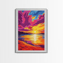 Sunset Beach, Ocean View, Coastal Wall Art, Vibrant Seascape, Living Room Decor, Nautical Aesthetic, Framed Canvas Print, Gift Idea