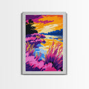 Colorful Lakeside, Canvas Print, Bold River Art, Nature Inspired Decor, Scenic Water View, Vibrant Landscape, Cozy Home Wall Art