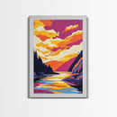 River Sunset Art, Colorful Nature Painting, Vibrant Landscape Canvas Print, Rustic Home Decor, Living Room Wall Art, Autumn Wall Art