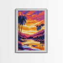 Palm Tree Sunset, Vibrant Beach Painting, Colorful Coastal Canvas Print, Tropical Home Decor, Boho Wall Art, Living Room Wall Art