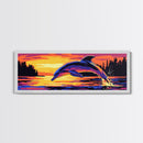 Dolphin Sunset Art, Ocean Scene, Tropical Coastal Decor, Marine Wildlife, Beach House Wall Accent, Serene Nature Painting, Canvas Print