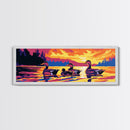 Ducks on Lake, Nature Canvas Print, Vibrant Sunset Painting, Wildlife Wall Art, Framed Canvas Print, Cabin Decor, Rustic Living Room Art
