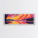 Fiery Sky Reflection, Mountain Lake Art, Vibrant Sunset Print, Nature Wall Decor, Framed Canvas Print, Living Room Wall Art, Bold