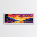 Serene Lake Sunset, Vibrant Nature Painting, Colorful Wall Art, Peaceful Landscape, Framed Canvas Print, Living Room Decor, Boho