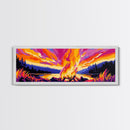 Campfire Glow, Wilderness Bonfire, Vibrant Sunset, Cabin Decor, Framed Canvas Print, Outdoor Wall Art, Rustic Living Room, Cozy Fall Art