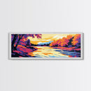 Autumn River, Golden Reflection, Vibrant Foliage, Fall Landscape, Framed Canvas Print, Living Room Wall Art, Cozy Home Decor, Seasonal Art